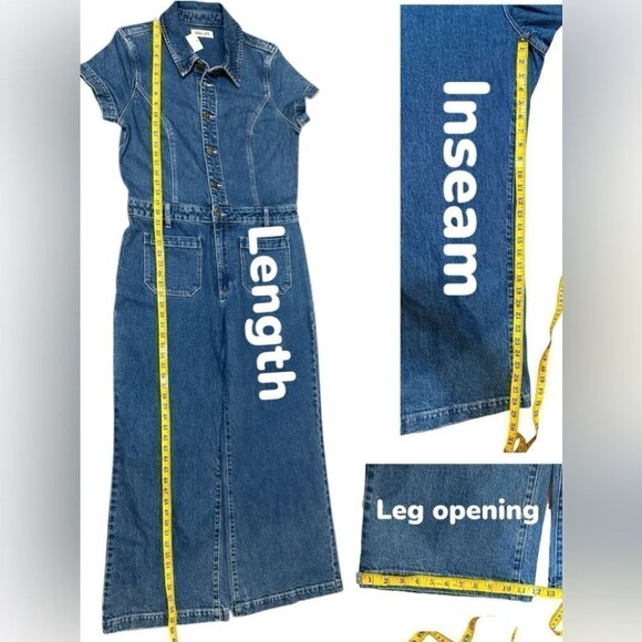 Rollas Sailor Denim Jumpsuit Women’s XL 14 NWT Wide Leg One Piece Short Sleeve - Picture 9 of 9
